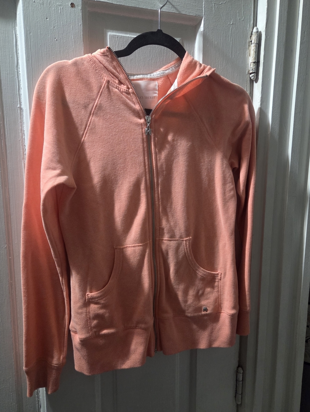 Victoria's Secret Peach/Coral Zip-Up Hoodie - Lightweight HoodedSweatshirt
